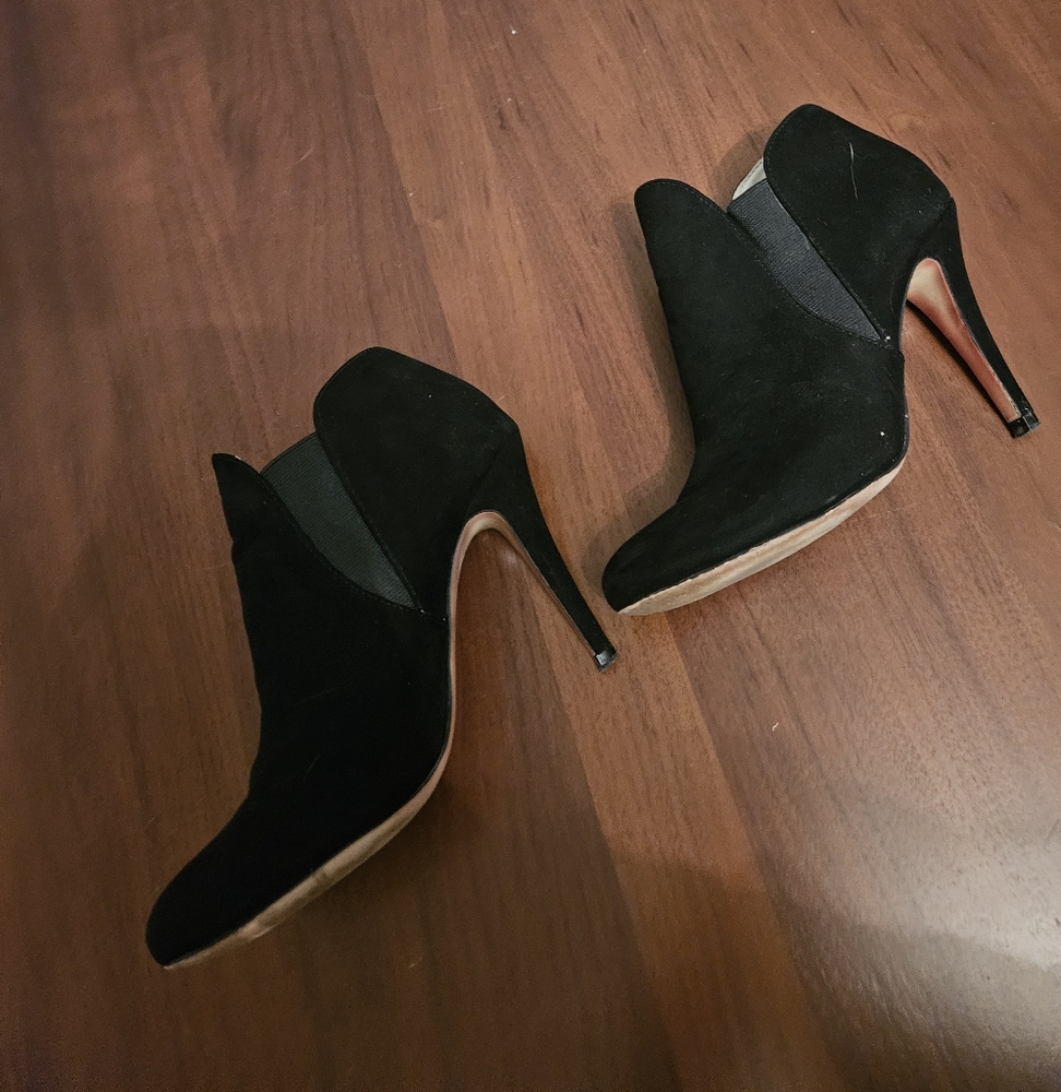 Sexy Black Suede Bootie Heels